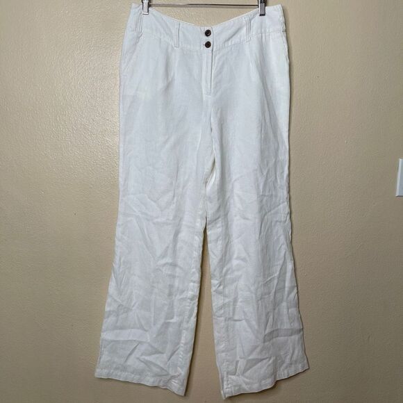 Style & Co. Pants - Style & Co Pants Womens 12 White Linen Wide Leg Pockets Casual